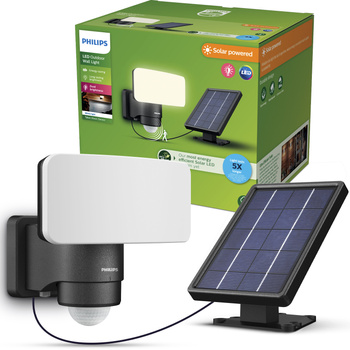 Solar LED-Flutlicht 6W 1000lm 3000K IP44 mit Bewegungs- und Dämmerungssensor Schwarz Tylus Ultra Efficient Philips