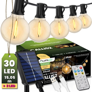 Solar Garten Girlande 30x LED Zierkugeln 15,05m 2700K Warm + Fernbedienung CALLIS2 LUMILED