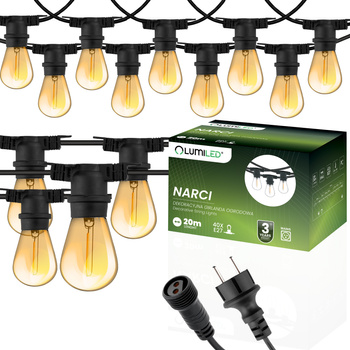 Garten Girlande Outdoor-Lichterkette 20m 40x E27 Glühbirnen 1.3W 2200K NARCI Lumiled
