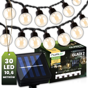 30x LED Solar Lichterkette, Außen Garten Lichterkette 10.6m 3000K warm GLAD 2 LUMILED