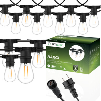 Garten Girlande Outdoor-Lichterkette 15m 15x E27 Glühbirnen 2W 3000K NARCI Lumiled