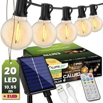 Solar Garten Girlande 20x LED Zierkugeln 10,55m 2700K Warm + Fernbedienung CALLIS2 LUMILED