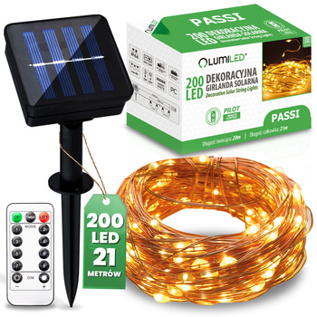 200x LED Solar Lichterkette, Außen Garten Lichterkette 21m 3000K warm+Fernbedienung PASSI LUMILED