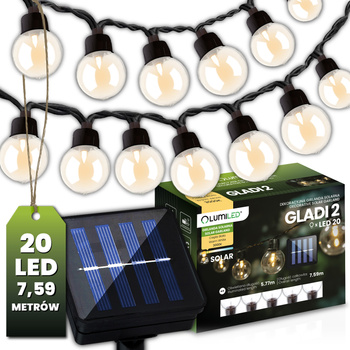 20x LED Solar Lichterkette, Außen Garten Lichterkette 7.5m 3000K warm GLADI 2 LUMILED