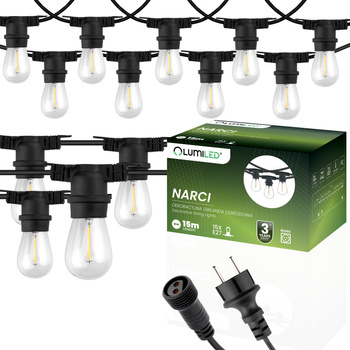 Garten Girlande Outdoor-Lichterkette 15m 15x E27 Glühbirnen 1W 2700K NARCI Lumiled