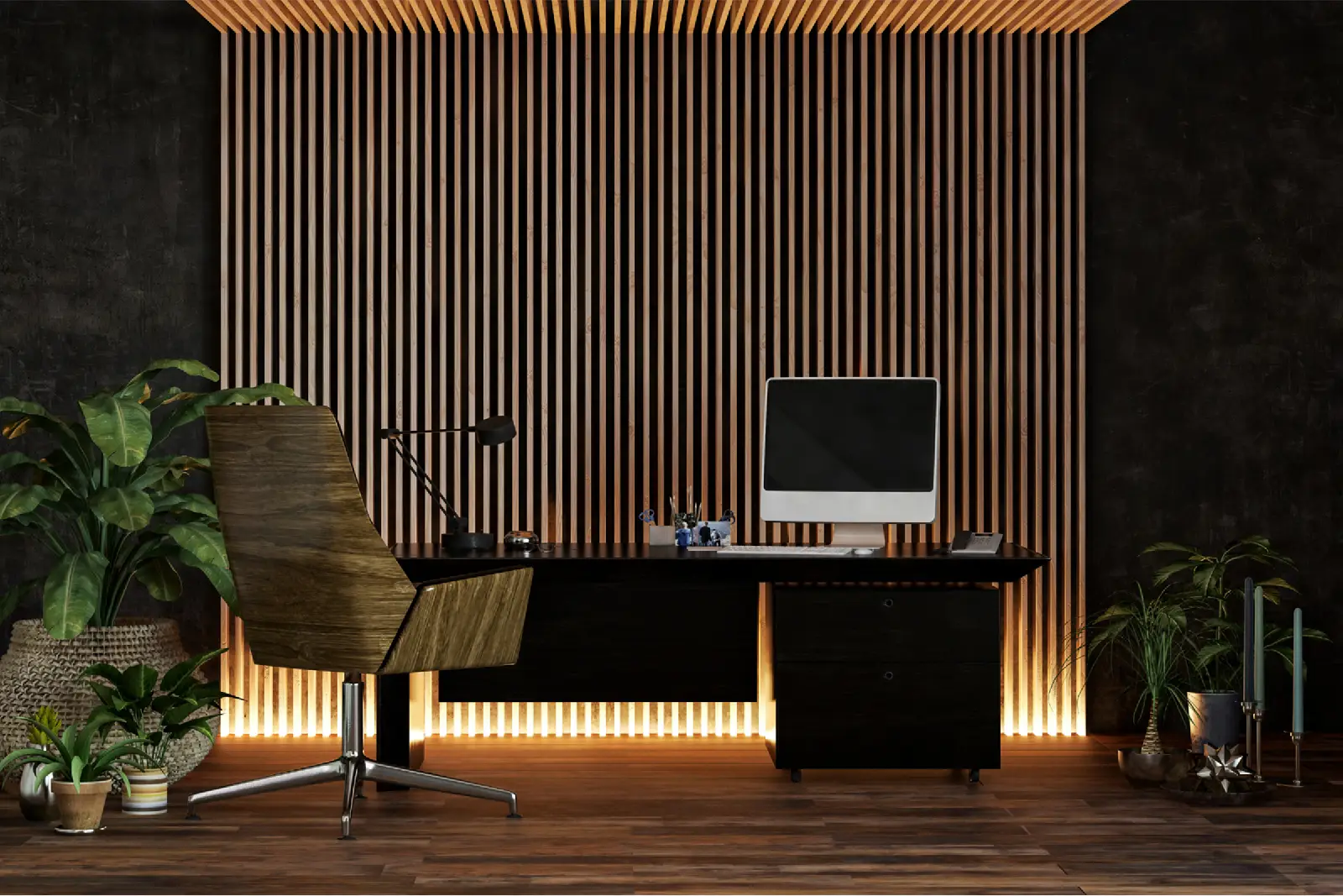 Gemütliche dekorative LED-Beleuchtung im Büro – Beispiel für Lichtgestaltung