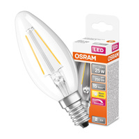 E14 B25 LED Lampen 2,8 W = 25 W, 250 lm, 2700 K, warm, 300° Filament, dimmbar, Retrofit CLASSIC OSRAM