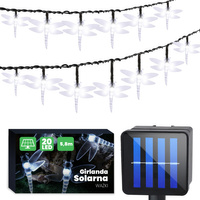 Solar Garden Ornamental Garland Light Chain 20 LED transparente Libellen kalte Farbe