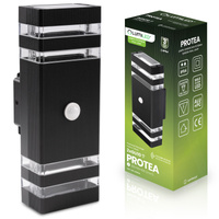 Garten Wandleuchte oben unten 2xGU10 Schwarz Bewegungs- und Dämmerungssensor IP54 PROTEA LUMILED