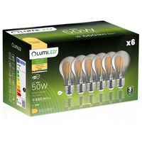 6x LED Lampen E27, Glühbirne A60 6W = 50W 660lm 360° 2200K warm Glühfaden Smokey LUMILED