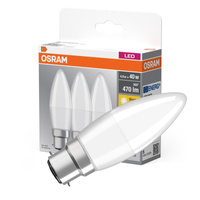 3x LED-Lampe B37 Kerze B22d 4.9W = 40W 470lm 2700K Warm 200° BASE Osram