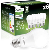 6x LED-Lampe E27 A60 2.5W = 25W 275lm 4000K neutralweiß 260° LUMILED