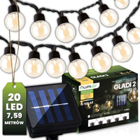 20x LED Solar Lichterkette, Außen Garten Lichterkette 7.5m 3000K warm GLADI 2 LUMILED