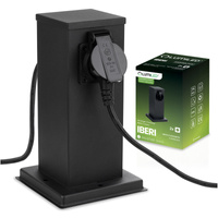 Gartenleuchte mit 2x Steckdose, Außenstehleuchte Pollerleuchte 230V 30cm Schwarz IBERI LUMILED