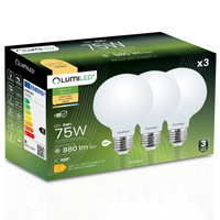 3x LED Lampen E27, Glühbirne G95 8W = 75W 3000K warm Milch Globe Glühfaden LUMILED