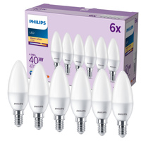 Set mit 6 LED-Kerzenlampen E14 B35 4,9 W = 40 W, 470 lm, 2700 K, warm matt, PHILIPS