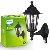 Gartenleuchte LED Wandleuchte PEKING myGarden E27 IP44 Aufwärtslaterne mit Dämmerungssensor Schwarz PHILIPS