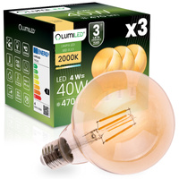 3x LED-Lampe E27 Globe G95 4W = 40W 470LM 2000K warmweiß 360° Amber Filament LUMILED