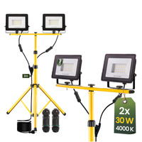 LED-Strahler 2x 30W, Arbeitslampe auf Stativ 4000K ZUNA LUMILED