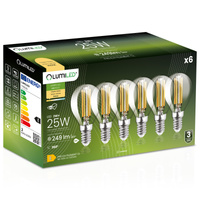 6x LED-Lampe E14 Ball P45 2W = 25W 249lm 3000K Warm 360° FILAMENT LUMILED