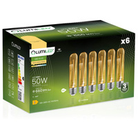 6X LED bulb E27 T30 6W = 50W 660lm 3000K Warm 360° Amber Filament LUMILED