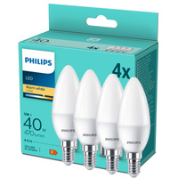 4x LED Lampen E14 B35 4.9W = 40W 470lm 2700K Warm Milk PHILIPS