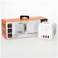 KOBI LINEA PRO CUBE 3x230V Splitter mit Masse und Schalter + 4xUSB Weiß