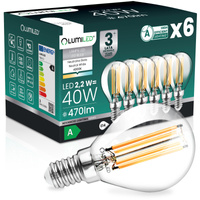 6x LED-Lampe E14 Kugel P45 2.2W 470lm = 40W 4000K neutralweiß 360° Filament Energieklasse A LUMILED
