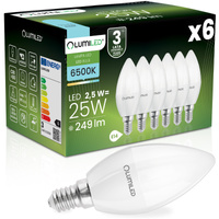 6x LED Lampen E14, Kerzenform Lampe B35 2.5W = 25W 249lm 180° 6500K kalt LUMILED