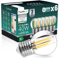 6x LED-Lampe E27 Kugel P45 2,2W 470lm = 40W 4000K neutralweiß 360° Filament Energieklasse A LUMILED