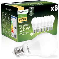 6x LED-Lampe E27 A65 15W = 125W 2025lm 3000K warmweiß 260° LUMILED