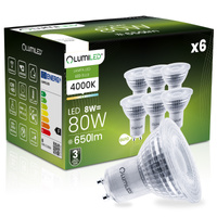 6x LED-Leuchtmittel GU10 Reflektor PAR16 8W = 80W 650lm 4000K Neutral 36° Dimmbar LUMILED