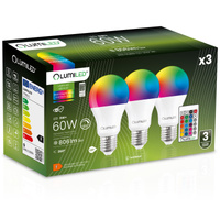 3x LED-Lampe E27 A60 9W = 60W 806lm 3000K + RGB Multicolour 260° Dimmbar Pilot LUMILED