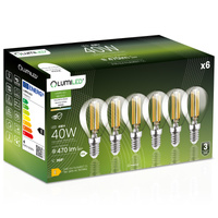 6x LED-Lampe E14 Ball P45 4W = 40W 470lm 4000K Neutral 360° FILAMENT LUMILED