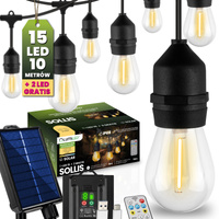 Solar Garten Girlande 15x LED Dekorative Glühbirnen 10m + PILOT IP65 2700K Warm SOLLIS LUMILED