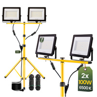 LED-Flutlicht ZUNA2 Halogenlampe 2x 100W 6500K auf Stativ + Kabel + Hermetischer Anschluss LUMILED