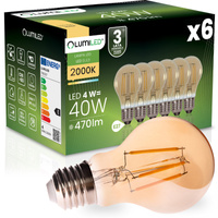 6x LED-Lampe E27 A60 4W 470LM = 40W 2000K warmweiß 360° Filament Amber LUMILED