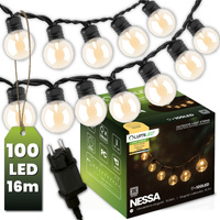 100x LED Außen-Lichterkette, Garten Lichterkette 16m 3000K NESSA LUMILED
