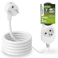 Netzverlängerungskabel Geerdete Steckdosenleiste 3 Steckdosen 3m Weißes Kabel Lendo Lumiled