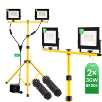 LED-Flutlicht ZUNA2 Halogenlampe 2x 30W 6500K auf Stativ + Kabel + Hermetischer Anschluss LUMILED