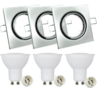 Set aus 3x beweglichen Halogenlampen GOLDLUX (Polux), quadratisch, Nickel + GU10 3,5W LED Lampen