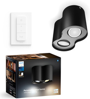 LED Spot Pillar Schwarz 2x4.2W CCT PHILIPS HUE Bluetooth Zigbee Deckenleuchte + Dimmschalter