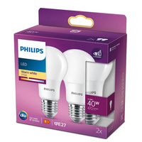 Set mit 2x LED-Lampe E27 A60 4,9W = 40W 470lm 2700K Warm 200° PHILIPS