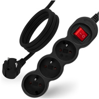 Netzverlängerungskabel Geerdete Steckdosenleiste 3 Steckdosen 5m ON/OFF Schalter Schwarz Lendo Lumiled Cord