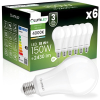 6x LED-Lampe E27 A70 18W = 150W 2430lm 4000K Neutral 260° LUMILED
