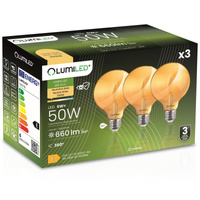 3x LED-Lampe E27 Sphere G95 6W = 50W 660lm 2000K Warm 360° BURSHINE FILAMENT LUMILED