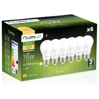 6x LED-Lampe E27 A60 10W = 75W 1100lm 3000K Warm 260° LUMILED