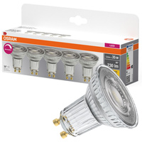 5x LED PAR16 Reflektor GU10 3.4W = 35W 230lm 2700K Warm CRI90 36° Dimmbar BASE Osram
