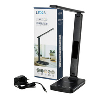 LED-Schreibtischlampe mit Display Ladegerät Wecker CCT DIM Schwarz Kobi