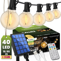 Solar Garten Girlande 40x LED Zierkugeln 19,55m 2700K Warm + Fernsteuerung CALLIS2 LUMILED